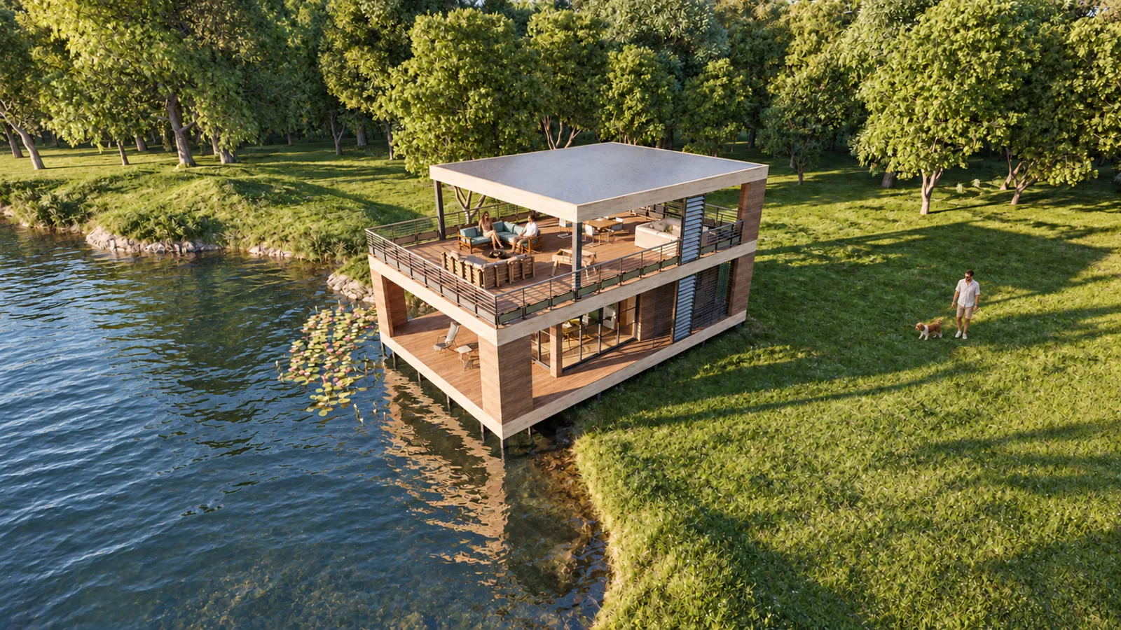 Autre perspective de la mini-maison et de ses prolongements extérieurs