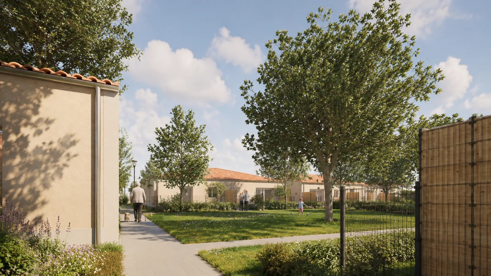 Projet résidentiel à Angliers : jardin partagé entre les logements