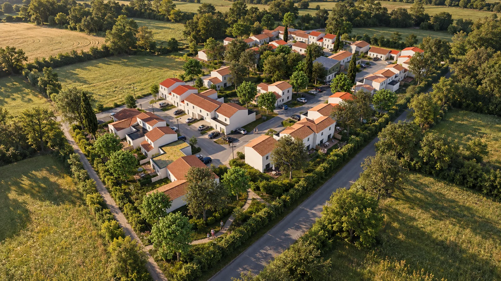Vue aérienne 3D du projet de lotissement et de son insertion dans le paysage