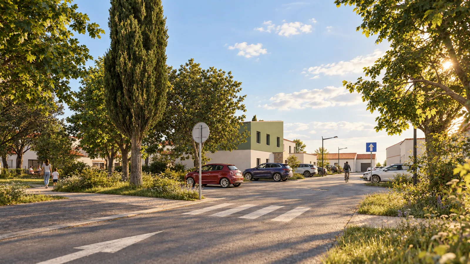 Perspective 3D des cheminements, de la voirie et des espaces paysagers